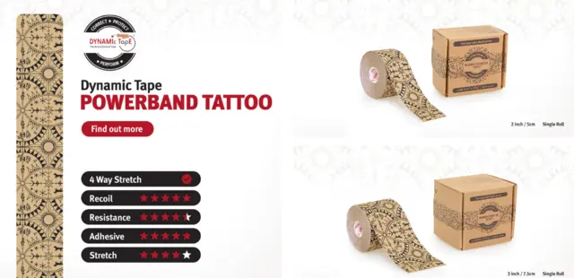 Dynamic Tape Powerband 5 cm x 5 m Beige/Svart Tattoo 